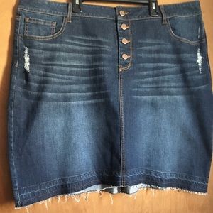 Dark denim distressed skirt